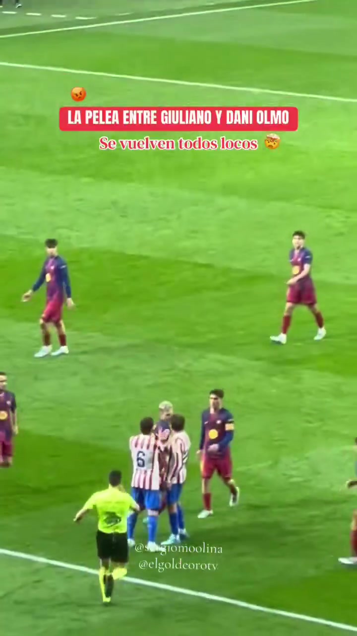 浓浓火药味球迷实拍马竞球员和巴萨球员肢体冲突