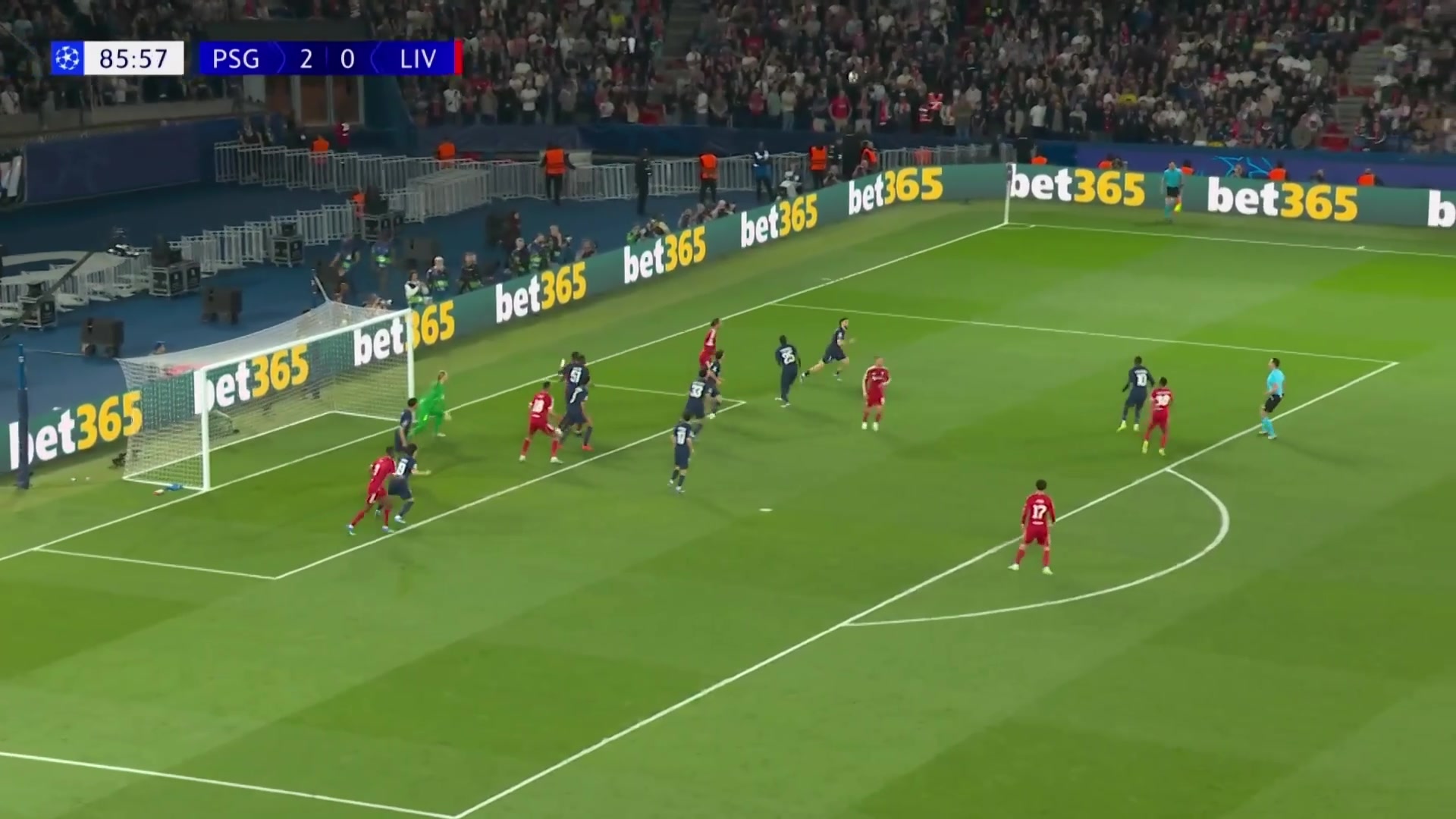 大巴黎快速反击李刚仁直塞登贝莱爆射击中立柱